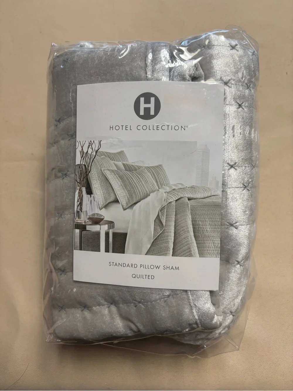 NEW Hotel Collection Quilted Standard Pillow Sham Silver Velvet Set of 1 READ